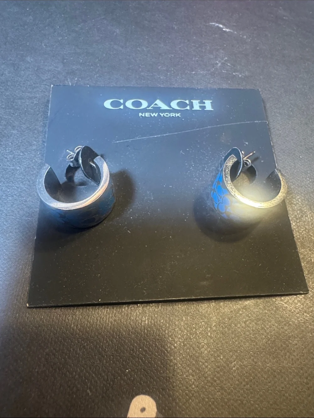 Coach Two-Piece Hoop Earring Set in Blue and Silver - Picture 3 of 3